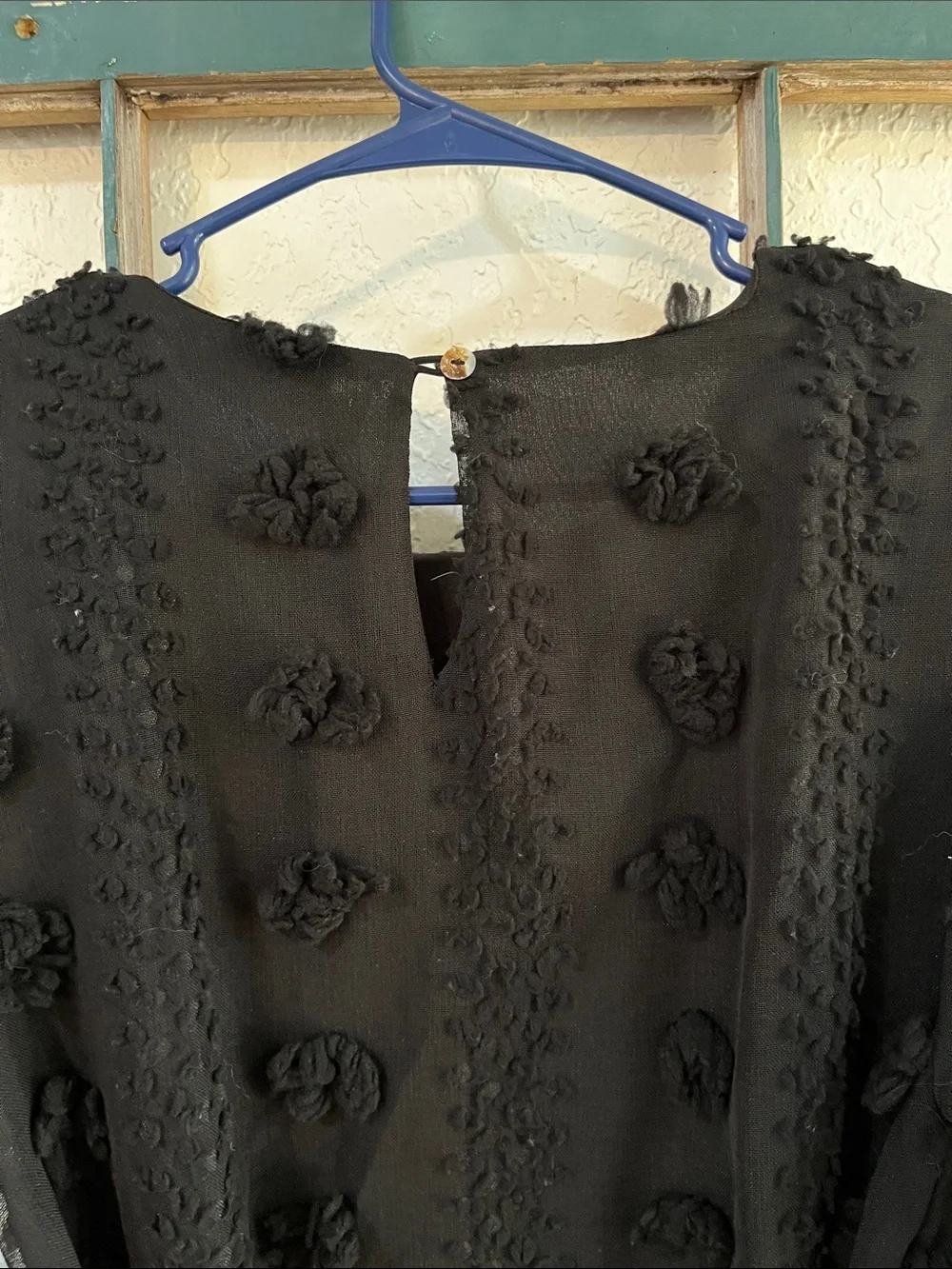 Les Soeurs Black Long Sleeve Textured Mini Dress with Bell Sleeves Lines Size S
